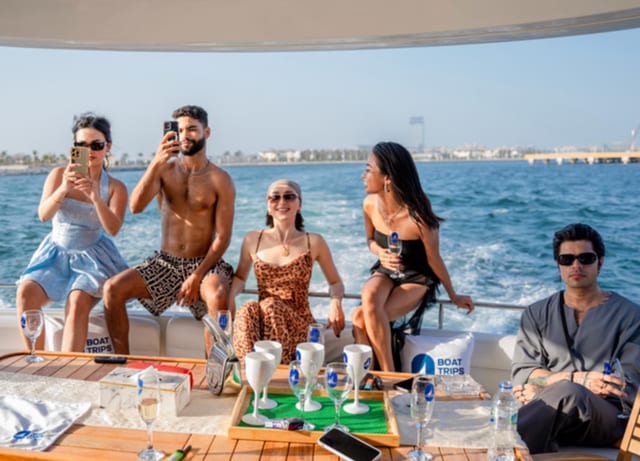 Dubai Yacht Cruise with Waterslide, Snorkelling, BBQ & Open Bar