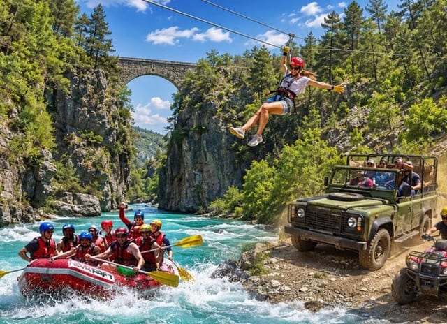 Köprülü Canyon Rafting, Canyoning & Zipline Adventure from Alanya