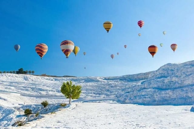 Hot Air Balloon over the Pamukkale Travertines