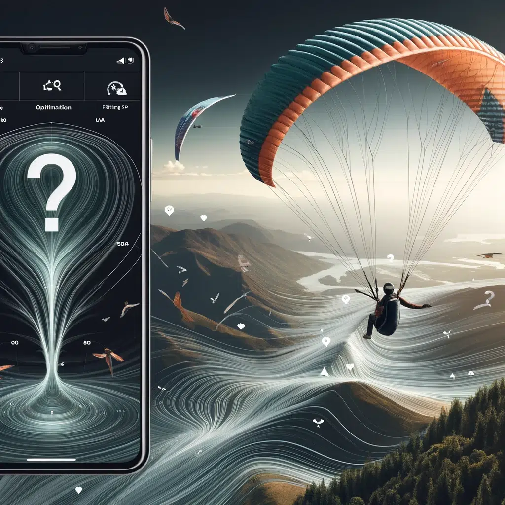 Paraglider in flight with Thermal Tracking app