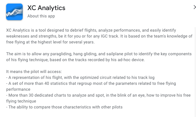 XC Aanlytics Paragliding App Feature Summary