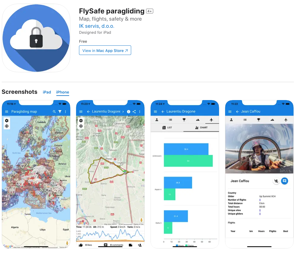 FlySafe Paragliding App Screenshots